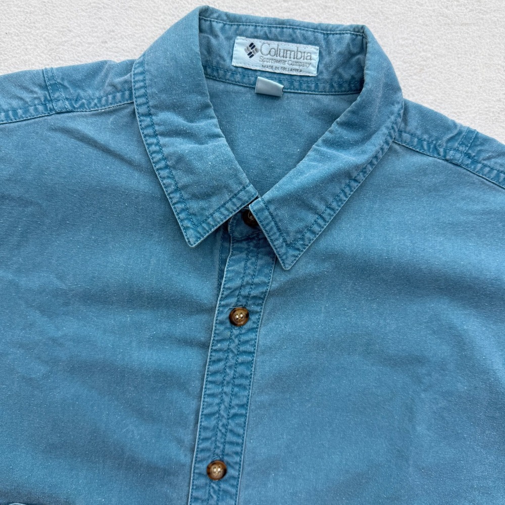 Columbia Button Up Shirt Mens Large Blue Short Sleeve Utility Pocket Gorpcore